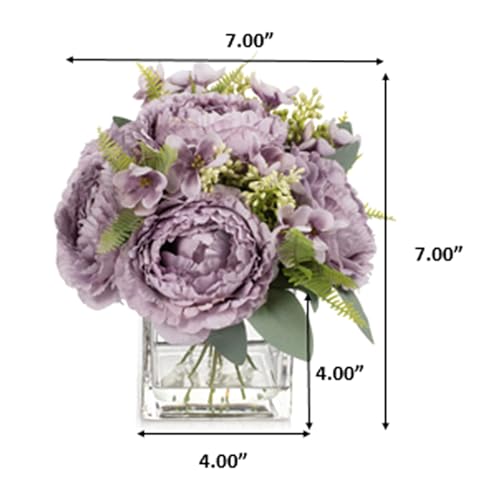 ENOVA FLORAL Artificial Flower Arrangement with Vase,Mixed Artificial Silk Peony Flower in Vase for Decoration Home Office, Wedding Centerpiece (Purple02) - color: Purple02