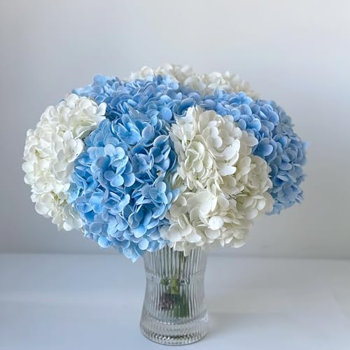 YalzoneMet Real Touch Hydrangea Artificial Flowers 3 Pcs 21 inches Light Blue Natural Lifelike Latex Flower Long Stem Faux Hydrangea Gift for Home Kitchen Garden Xmas Decor Christmas Table Centerpiece - color: Light Blue