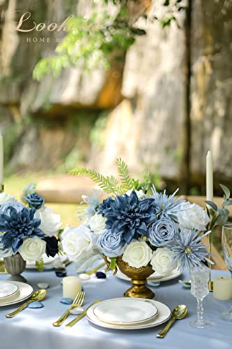 Lookein Artificial Flowers for DIY Wedding Decoration Bridal Bouquet Table Centerpieces Flower Garland Wreaths Aisle Arch Flower Decoration Home Decor, Retro Dusty Blue - color: Retro Dusty Blue