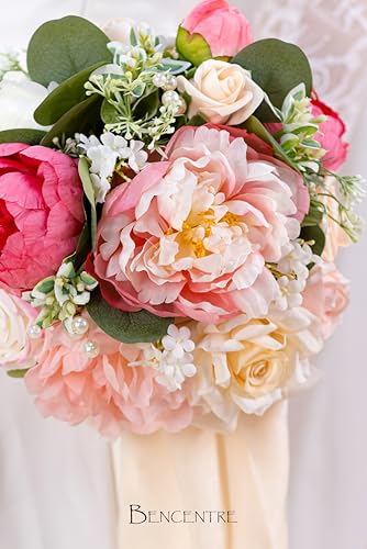 10 Inch Blush Wedding Bouquet for Bride,Spring Wedding Bouquet,Bridal Bouquets for Bride, for Wedding Ceremony Anniversary,Party and French Rustic Vintage Wedding,Artificial Flowers - color: Blush Pink