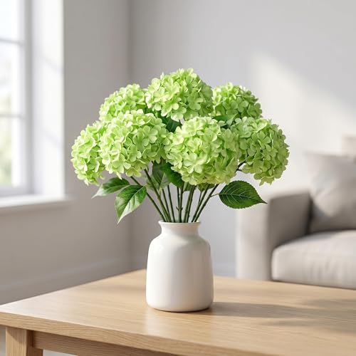hydrangea artificial flowers 10pcs 22in faux hydrangea (10,light green) | Bouquets Arrangement for Home Table Centerpieces Wedding Baby Shower Birthday Party Decoration - color: Light Green