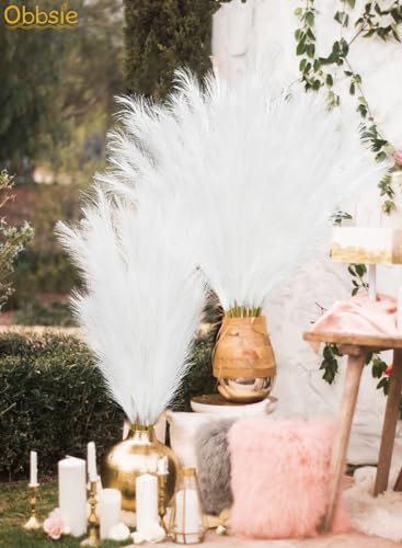 obbsie 35" White Faux Pampas Grass Decor, 8pcs Large Tall Fluffy Artificial Pompous Grass Branches for Floor Vase Filler Flower Arrangement for Home Wedding - color: White, size: 8 PCS