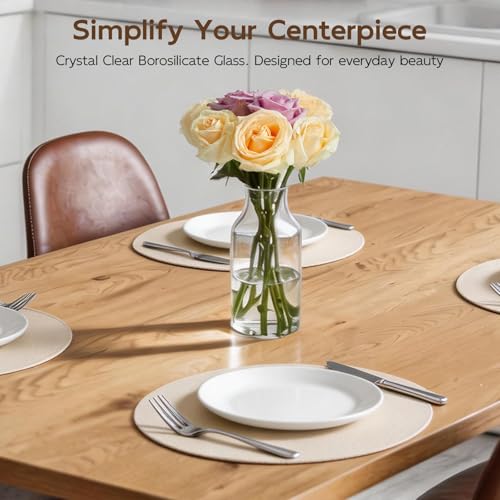 Clear Glass Vase, Small Glass Flower Vase, 7.6 inch Mini Vase for Home, Wedding, Living Room, Dining Table - size: 3.5"W x 7.6"H