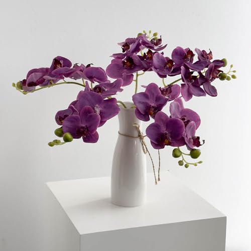 5 Fake Orchid in 17 Inches with Real Touch Flowers and Flexible Stems, Artificial Orchids That Look Real Arrange for Wedding Bouquets Home Office Indoor Decorations (Dark Purple) - color: Dark Purple