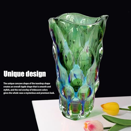 9.5" High Thickened Green Glass Flower Vase for Home Decor, Dining Wedding Table Office Holiday Party Centerpiece Decoration - color: Green