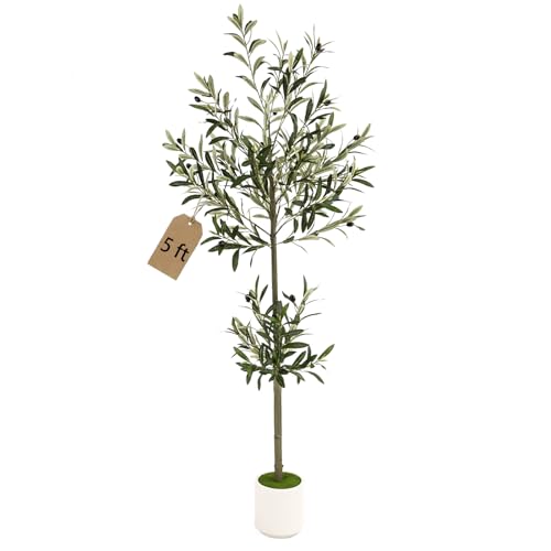 5ft Spherical Fake Olive Tree Artificial Indoor,Faux Olive Tree with Pot,Large Olive Branches and Lifelike Fruits,for Home Office House Living Room Decor. - color: 5ft