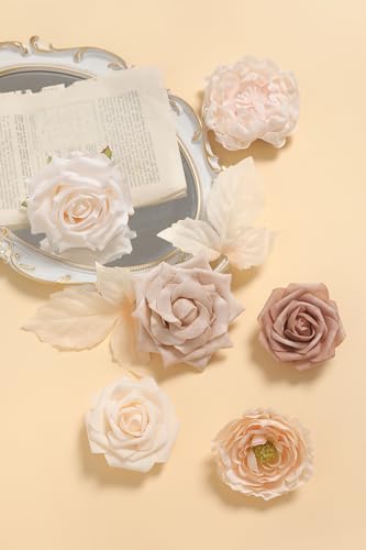 YYHUAWU Artificial Flowers Combo Set Fake Flower Leaf Box with Stems for DIY Wedding Bouquets Centerpieces Flower Arrangements Decorations Baby Shower Party Home Decorations - color: Gradient Champagne