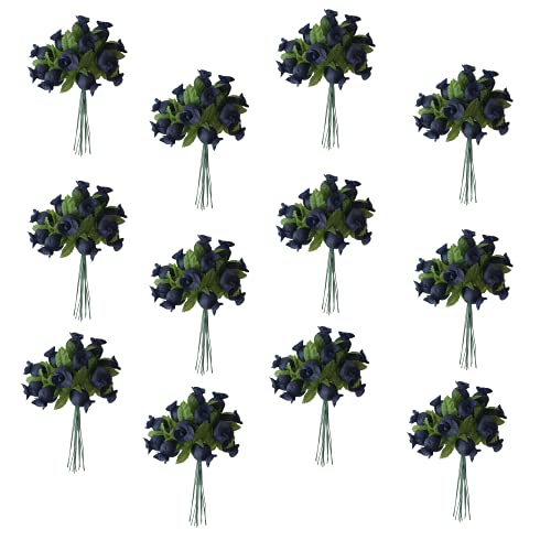 GiftWrap Etc. Navy Blue Artificial Silk Flower Roses - 12 Mini Bouquets of 12 Rosebuds, 144 Rosebuds Total, 4th of July, America 250, Wedding, Reception, Anniversary, Favors, Wreath, Bridal Shower - color: Navy Blue