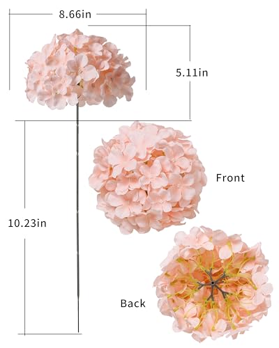 DuHouse Silk Hydrangea Artificial Flower Heads with Stems Fake Hydrangeas Flowers for DIY Wedding Centerpiece Home Decor,Pack of 6 (Blush) - color: Blush
