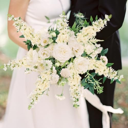 Champagne Delphinium Artificial Flowers 5PCS Silk Flowers with Stems Snapdragon Long Stem for Tall Vase Home Wedding Centerpieces Decor (Champagne) - color: Warm Champagne