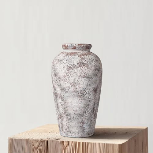 Terracotta Vase, Rustic Farmhouse Vase, Large Ceramic Vases for Centerpieces, Farmhouse Decor for Living Room, Shelf, Entryway, Room Decor, 11 inch - color: Brown and White