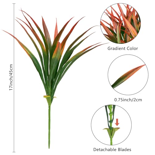 Ouddy Decor 20 Pcs Fake Outdoor Plants Artificial Grass Greenery Stems Faux Plastic Plants UV Resistant for Spring Summer Indoor Outside Garden Planter Pathway Porch Patio Window Home Decor, Orange - color: Orange