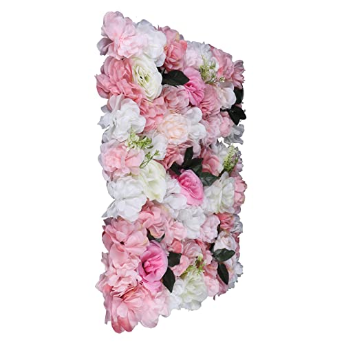 12 Pcs Artificial Flower Wall Panels 60x40cm 3D Flower Background for Wall, Wedding Flower Decorations Wall Silk Rose Panels for Candy Wall, Photo Areas, Stage Background Wall(Dahlia + Rose + Leaf) - color: Pink and White