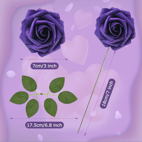 50 Pcs Artificial Foam Rose Flower Faux Bouquet Wedding Fake Rose Gift for Mother's Day Women DIY Bridal Shower Party Table Birthday Home Spring Decor (Purple) - color: Dual Shades of Blue