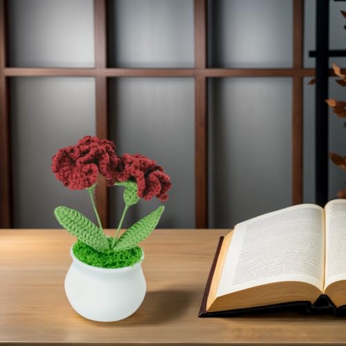 Joekaran Crochet Flowers Cute Birthday Gifts for Mother in Law, Unique Presents from Son Daughter, Gift for Women, Teacher’s Day, Desk Decor, Mama Stuff Home Office Decoration (Burgundy Carnation) - color: burgundy Carnation
