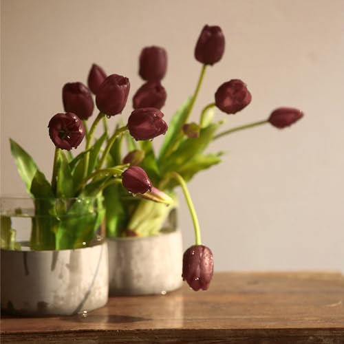 15pcs Artificial Tulips Flowers,Soft Touch Latex Bouquet, Fake Tulips Flowers,Spring Wedding Home Room Table Centerpiece Decor Deep Purple Set - color: 40pcs Deep Purple(no Vase)