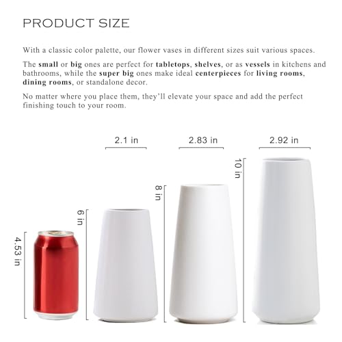 Bright White Vase - 8" Big White Ceramic vase for Flower, Boho Vases for Pampas Grass, Minimalist Modern vases for Home Decor, Table Shelf Living Room Farmhouse Decor - color: Solid White, size: Big