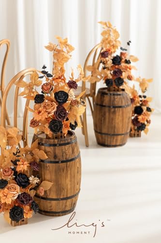 Ling's moment 17.5" Tall Standing Artificial Flowers Arrangements 4pcs Fall Wedding Aisle Runner Chair Decorations Orange Black Centerpieces for Ceremony Reception Rose Floral Party Outdoor - color: Black & Pumpkin Orange