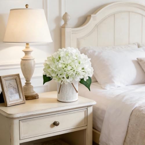 Flower Table Centerpieces - Set of 6 Floral Arrangement Artificial Wedding Hydrangeas Floral Arrangement with Rustic Metal Vase for Bridal Tea Party Event Decorations - Ivory White - color: Ivory White