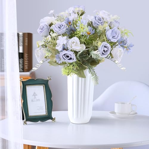 3 Pack Artificial Flowers Bouquet Fake Flowers Plants Blue Faux Flower Arrangements for Wedding Home Centerpieces Decor - color: Blue