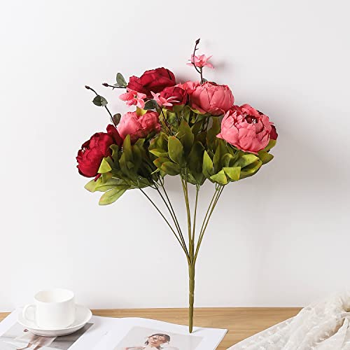 Duovlo Fake Flowers Vintage Artificial Peony Silk Flowers Wedding Home Decoration,Pack of 1 (New Red) - color: New Red
