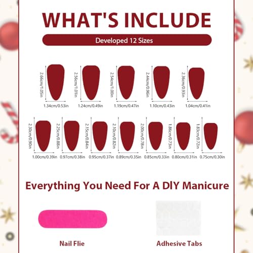 3D Handmade Press on Nails Christmas Fake Nails with Flower Star Designs Winter Xmas Acrylic Nails Red Gold Artificial Nails Gel Glue on Nails Holiday Charm Stick on Fingernails for Women Girls 24Pcs