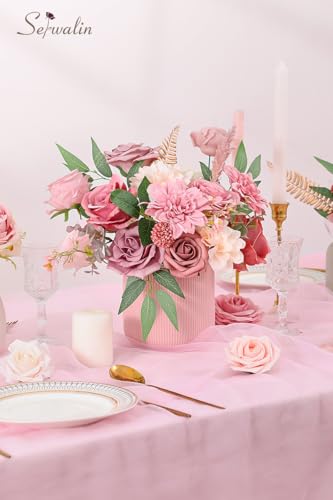 Serwalin Artificial Flowers Dusty Pink Silk Fake Flowers for DIY Wedding Bouquets Cake Flowers Spring Decor Table Centerpieces Arrangements Baby Shower Decoration - color: A Abby Dusty Pink, size: Square