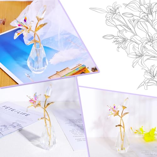 YWHL Colorful Lily Flower Gifts for Women, Handmade Crystal Lily Flower Figurine Collectible with Vase, Home Wedding Party Decor(Colorful Lily) - color: Colorful