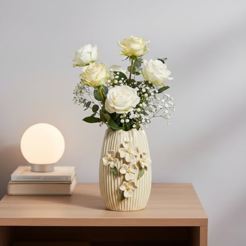 Yellow Ceramic Vase - 7 Inch Small Decorative Vases Home Decor, 3D Modern Flower Vase, Centerpiece Table, Shelf, Mantel, Kitchen, Living Room Decor - color: Yellow, size: 7 inch