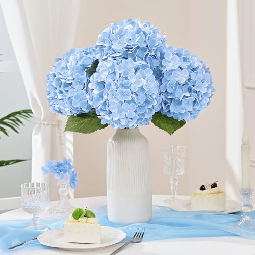 4 Pcs Blue Hydrangea Artificial Flowers, Latex Real Touch Hydrangea Flowers, 19.6'' Full Faux Hydrangea Flowers Fake Flowers for Home Decor Party Wedding Centerpiece Bouquet Floral Arrangements - color: Blue