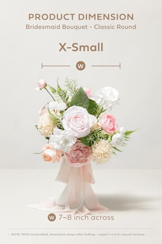 Ling's moment Artificial Bridesmaid Bouquets Set of 4,Pink Wedding Flower Bouquets Blush & Cream Floral Bouquet White Rose Bridal Bouquets with Ribbon,Ceremony,Anniversary,7-inch Diameter - color: Pk-blush & Cream