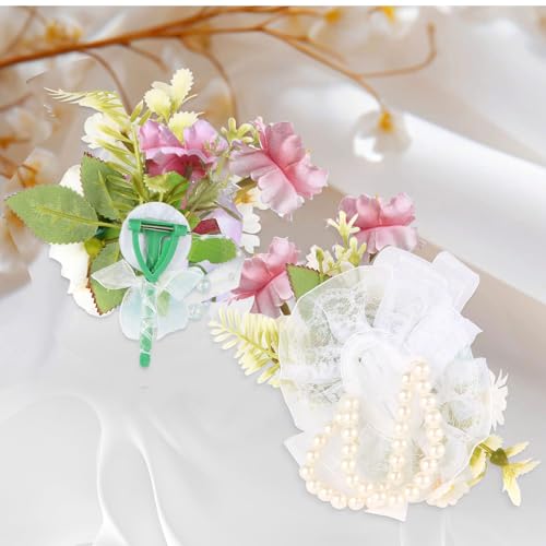 Wrist Corsage and Boutonniere Set, Artificial Rose Corsage Wristlet and Boutonniere for Wedding Prom Party (Light Pink 1 Boutonniere&1 Wrist Corsage) - color: Light Pink 1 Boutonniere&1 Wrist Corsage