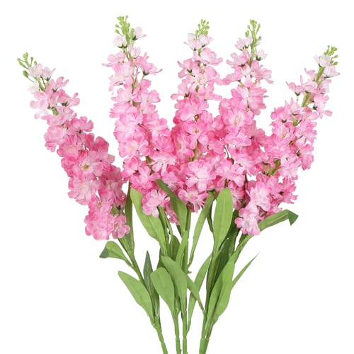 Deep Pink Delphinium Artificial Flowers 5PCS Silk Flowers with Stems Snapdragon Long Stem for Tall Vase Home Wedding Centerpieces Decor (Deep Pink) - color: Deep Pink