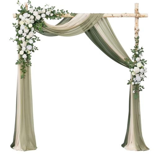 Ling's moment Wedding Arch Flowers with Drapes Kit-Pack of 5, 2pcs Flower Arrangements 3pcs Sheer Hanging Drapes Ceremony Arbor Backdrop Artificial Rose Floral Decor, White & Sage - color: Wht-white & Sage 2026
