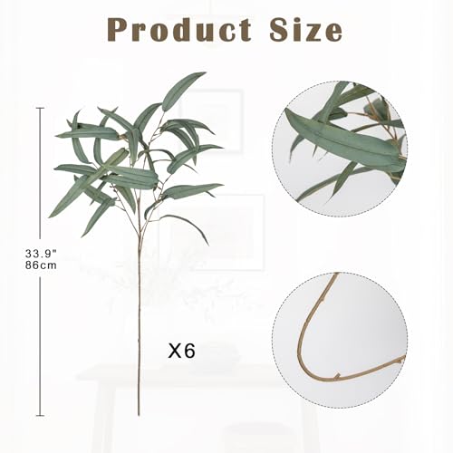 Briful Artificial Eucalyptus Willow Branches 33'' Tall Gray Fake Eucalyptus Stems Arrangement, Realistic Faux Greenery Stems, Indoor Plant, Home Housewarming Farmhouse Porch Vase Decor, Set of 6 - color: 6pcs Gray and Green