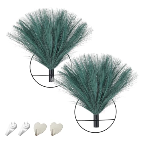 Pretty Jolly Boho Wall Decor, Wall-Mounted Metal Hanging Artificial Pampas Display, Wall Art for Living Room, Bedroom, Bathroom, Dining Room, Plant Decor 2 Pack - color: 17-pampas-OldGreen - Black Ring, size: S 7.8inch (Black Ring)
