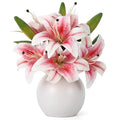 Artificial Lily Flowers with Ceramic Vase, Pink Silk Lily Flower Arrangement, Fake Flowers in Vase Centerpiece, Artificial Floral Arrangement for Table Decor, Shelf, Bathroom, Wedding, Home Decoration