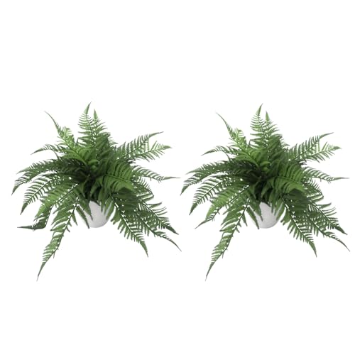 25 Leaves Fake Fern Potted Plant, 12" Artificial Real Touched Ferns in Pot, Faux Fern Bush Plant for Office Living Room Home Hotel Décor Indoor (2)