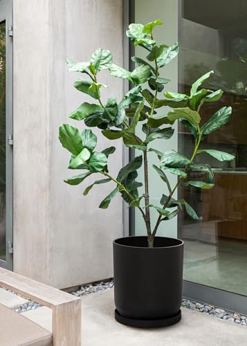 Veradek Mason Series Lima Planter - Round Planter for Indoor or Outdoor Porch/Garden | Made from Plastic-Stone Composite with Drainage Holes | Modern Décor for Succulents, Flowers, Small Plants - color: Black, size: 20 inches - 2 Pack with Saucers