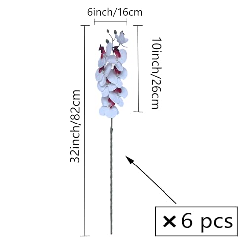 FagusHome 32 Inch Artificial Phalaenopsis Flowers 6 Pcs Artificial Orchid Flowers Stem Plants for Home Décor (Pure White) - color: Pure White