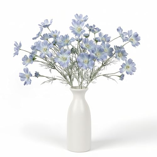 4 Pcs Light Blue 24" Tall Artificial Cosmos Flowers for Vases, Fake Silk Daisy Floral Branches with Realistic Flocked Bendable Stems, Multi-Headed Faux Blooms for Table, Home Decor, Wedding - color: Light Blue