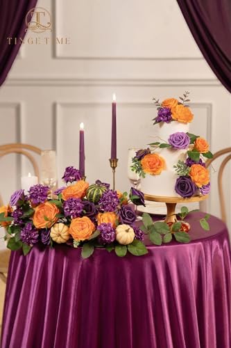 TINGE TIME Artificial Flowers, Fake Rose Silk Dahlia with Stems for DIY Bridal Wedding Bouquets Baby Shower Floral Arrangements Centerpiece Table Party Home Decorations (Burnt Orange and Purple) - color: Burnt Orange and Purple2