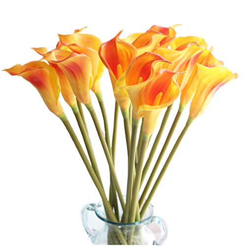 10pcs Calla Lilies Artificial Flower,26'' Long Stem Artificial Calla Lily Flowers,Realistic Arum Lilies for Wedding Bridal Bouquet Home Decor Centerpiece,Orange - color: Orange