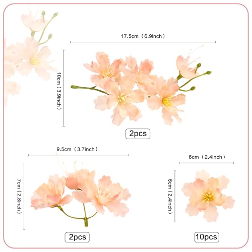 14PCS Artificial Cherry Blossom Cake Toppers Lilac Cherry Flowers Cake Ornament for Floral Birthday Cake Decors Wedding Bridal Shower Mother's Day Party Artificial Flower Decoration Supplies - color: Lilac