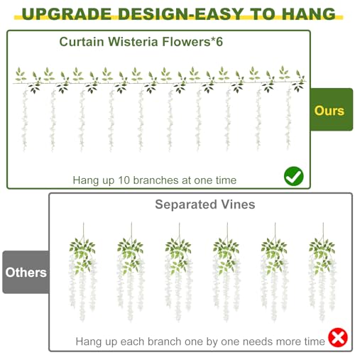 Alotiki Wisteria Hanging Flowers, Artificial Flowers for Decoration, Wedding, Garden, Wall,White 10 Pcs Total 60ft - color: White, size: 10