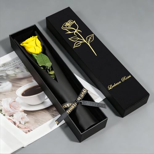 Yellow Single Forever Roses Luxury Gift for Women/Men, Fresh Flowers Bouquet for Girlfriend, Wife, Mom, Anniversary, Valentine's Day, Wedding, Graduation, Christmas, Birthday, Unique Presents for Her - color: Yellow