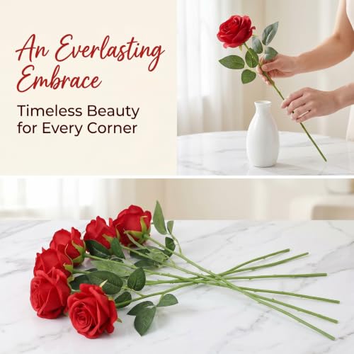 52pcs Red Roses Artificial Flowers Red Fake Flowers Silk Roses with Stems for DIY Wedding Bouquets Bridal Shower Centerpieces Arrangements Party Decorations - color: Red