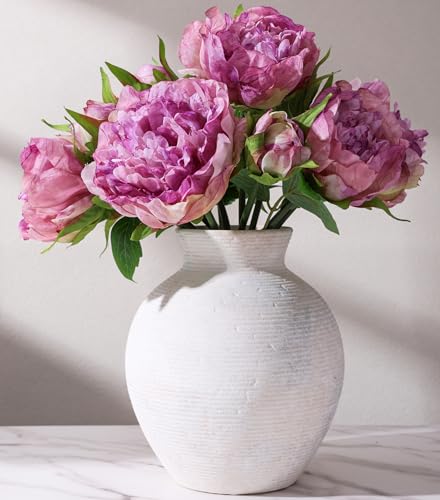 Ceramic Flower Vase Home Decor, 7.4 in Farmhouse Table Vases Rustic Vintage Living Room Kitchen Bedroom Decoration Pottery Decorative Vases for Flowers House Shelf Office Desk Dining Entryway, White - color: 7.4 in - Antique White