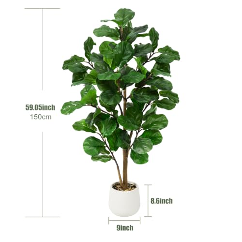 Faux Fiddle Leaf Fig Tree 5ft Tall Indoor Fake Tree in White Pot with 70 Leaves Artificial Ficus Lyrata House Plant for Indoor Home Office Bedroom Living Room Decor Perfect Housewarming Gift - color: Fiddle Leaf Fig 5ft