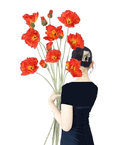 6PCS Long Stem Poppy Flowers Artificial 41.3in Faux Poppy Flowers Silk Flowers for Tall Vase Wedding Party Office Decor(OrangeRed) - color: Orangered